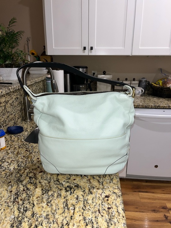 EUC OrYany Adele sea foam green and gray pebbled leather hobo handbag - Picture 2 of 5